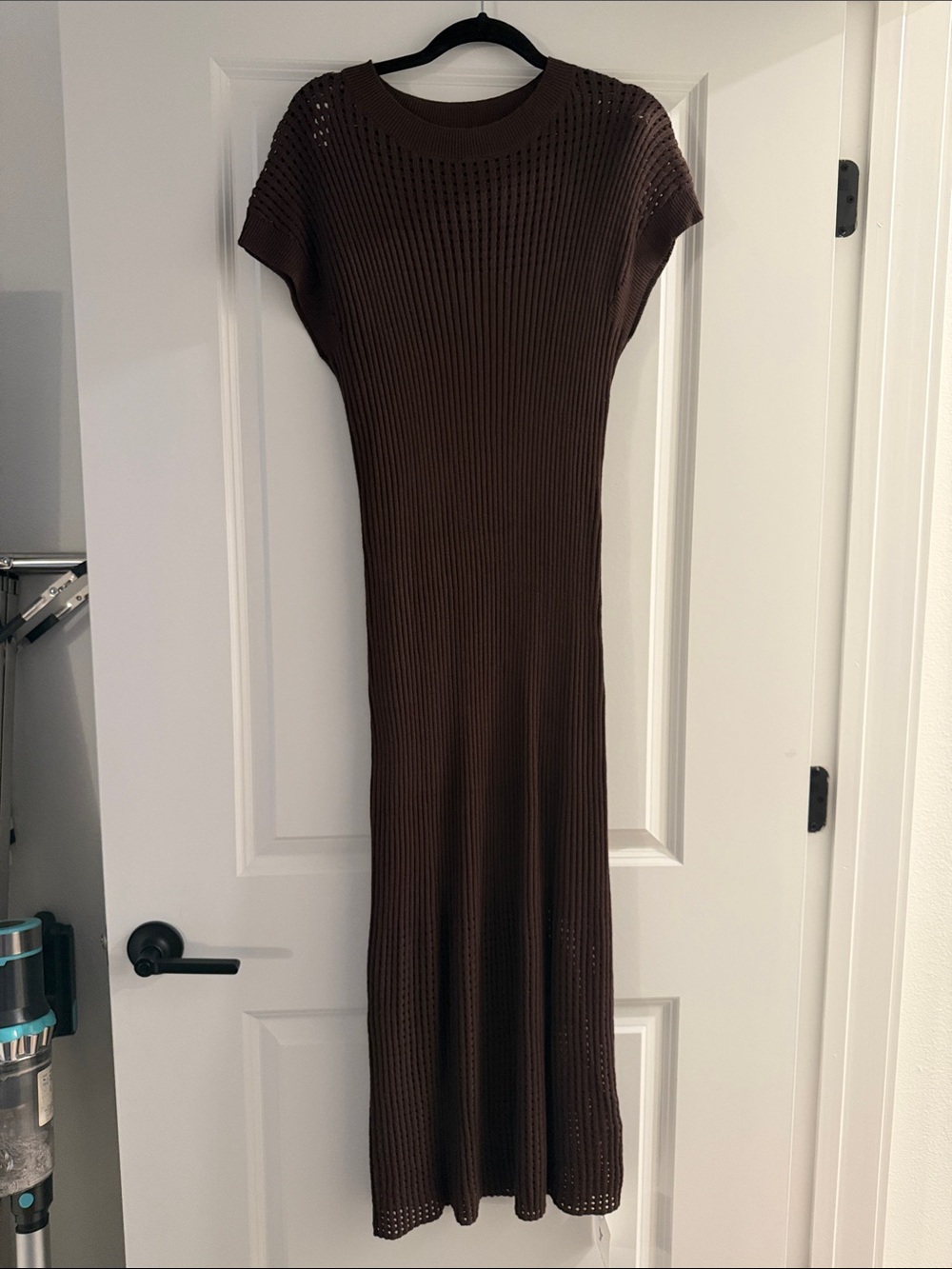 Sleek Brown Ribbed Knit Maxi Dress